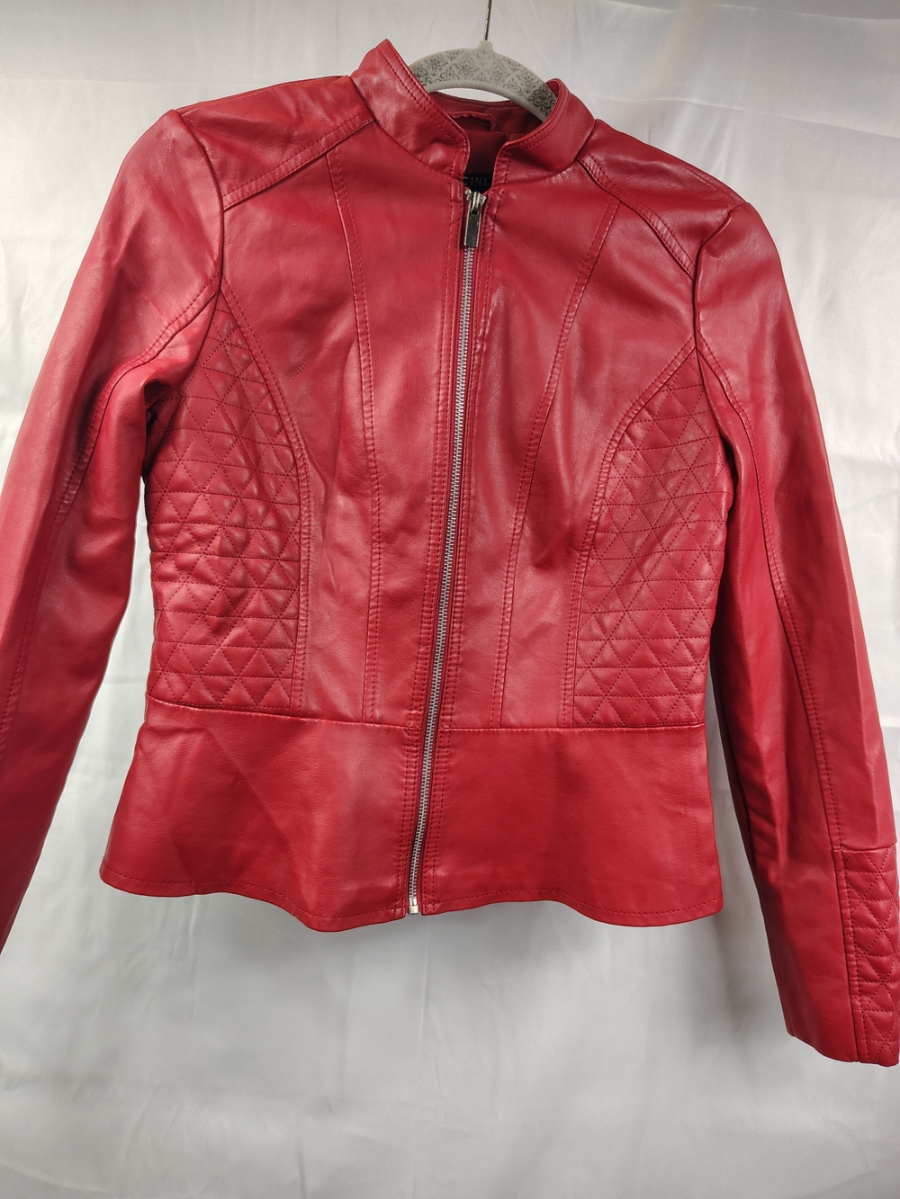 NWT Baccini Women's Red Faux Leather Moto Biker Jacket Petite Small (PS)